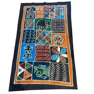 Vintage African Zimbabwe Batik Hand Painted 100% Cotton Wall Decor Tablecloth